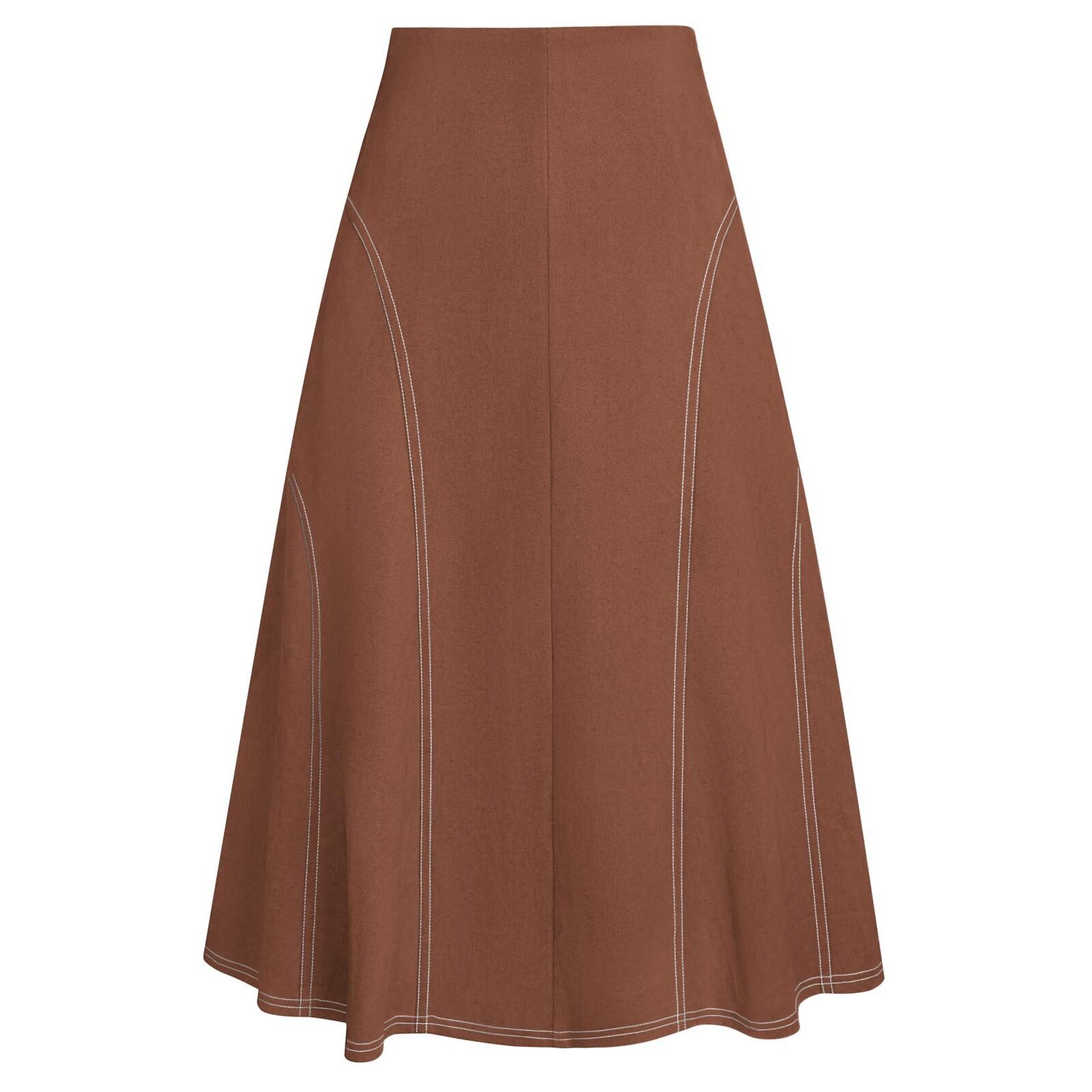 7129 Suede Midi Skirt 2025 Fall Winter High Waist A Line Skirt Chocolate